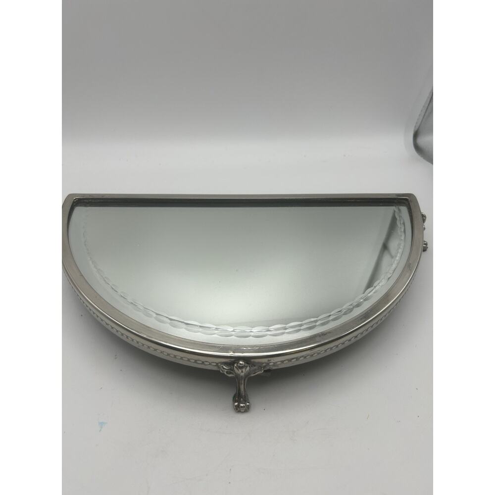 Vintage Silver Plated And Etched Plateau Mirror. Early 20th Century.